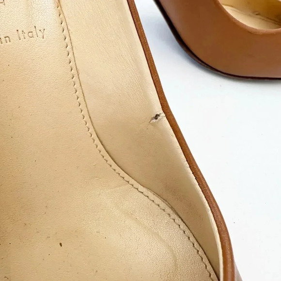 J. CREW Size 6 Tan Dark Brown Leather Round Toe Stiletto Heels - Picture 4 of 8